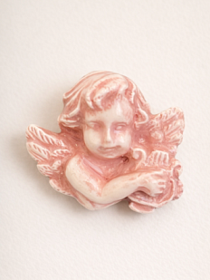 Брошь ручной работы Ангел, розовая, керамика