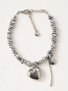 Браслет ручной работы «Kylie Silver», гематит, родированная латунь