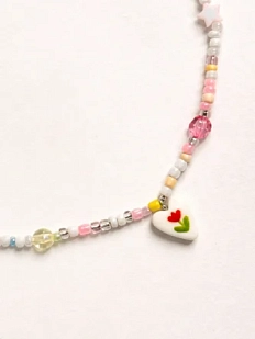 Чокер ручной работы Радость Рядом «Красный тюльпан в сердечке», полимерная глина, бисер