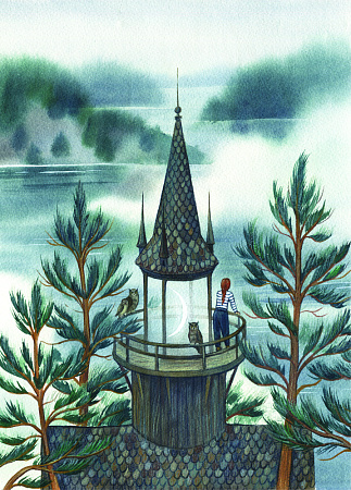 Открытка «Башня на берегу озера», художник Спешилова Анна