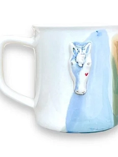 Кружка ручной работы Мария Гордеева Лошадка с сердечком, сине-зелёная, керамика, 350 мл