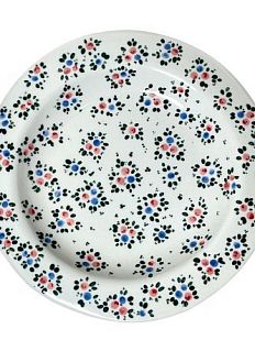 Тарелка ручной работы с красными и синими розочками, керамика, 19 см