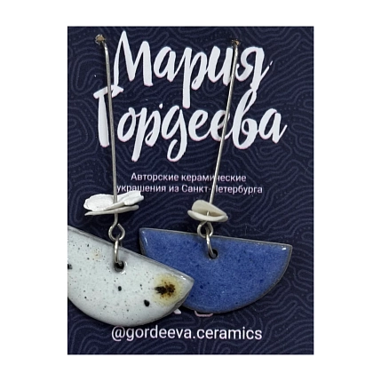 Составные серьги Мария Гордеева, керамика, белые с фиолетовым, фото 1.