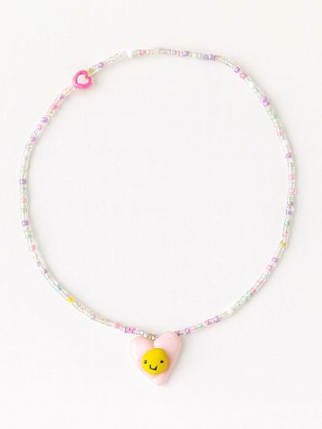 Чокер ручной работы Радость Рядом с сердечком «Смайлик», полимерная глина, бисер, фото 2.