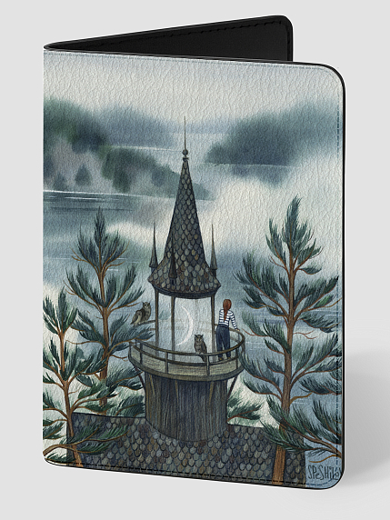 Обложка на паспорт «Башня на берегу озера», Спешилова Анна, фото 1.