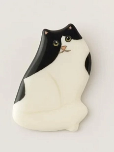 Брошь ручной работы Екатерина Юдо «Чёрно-белый кот», керамика