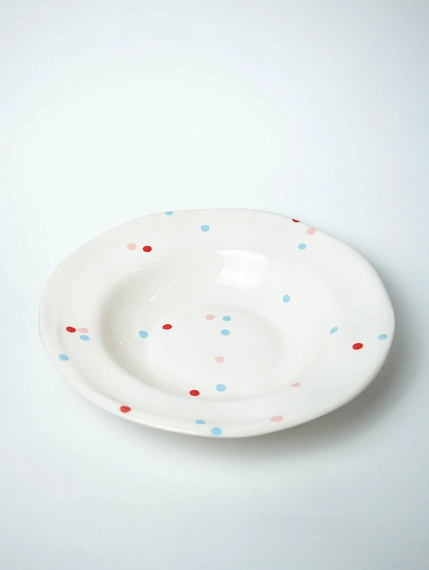 Тарелка шляпа ручной работы ММ керамика в разноцветный горошек, 26 см, фото 3.