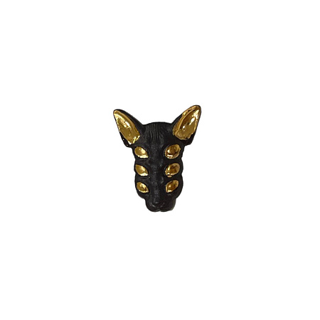 Брошь фарфоровая «Кошка 6 глаз» черная с золотом