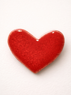 Брошь ручной работы Сердце, красная, керамика