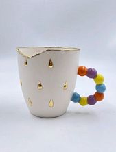 Кружка ручной работы «Погрызанная» с золотыми каплями, белая, фарфор, 300 мл