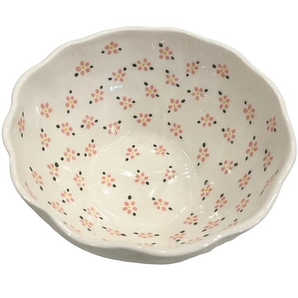 Глубокая тарелка ручной работы Slowday Ceramics в розовый цветочек, полуфарфор, фото 1.