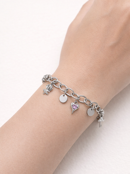 Браслет цепь с подвесами «Сердце, ключ» Migette, фото 2.