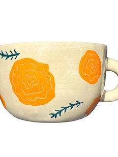 Кружка ручной работы Малёма с росписью Оранжевые цветы, керамика, 550 мл