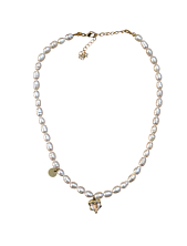 Чокер ручной работы «Ice» с белым сердцем, речной жемчуг, родированная латунь