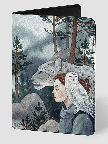 Обложка на паспорт «Снежный барс, сова и девушка», Спешилова Анна, фото 1.