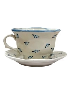 Чайная пара ручной работы Slowday Ceramics «Синие цветочки», полуфарфор, 200 мл