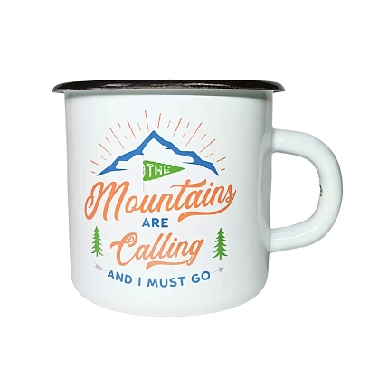 Эмалированная кружка Магтрэп «‎Mountains are calling / путешественник», белая, 400 мл, фото 1.