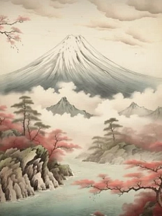 3D Стикер на телефон «Фудзи в тумане», объёмный