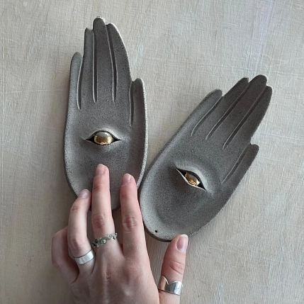 Подставка под благовония Ладан керамика ручной работы «Ладошка», серая, шамот, фото 2.