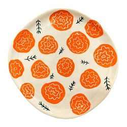 Тарелка ручной работы с росписью Оранжевые цветы и веточки, керамика, 14,5 см