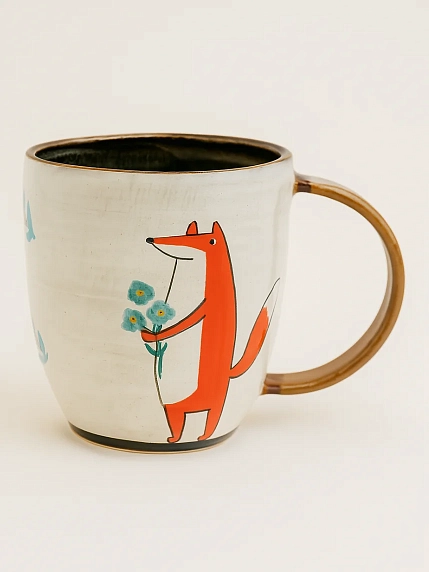 Кружка ручной работы Ким керамика с росписью Лис с незабудками, керамика, 450 мл, фото 1.