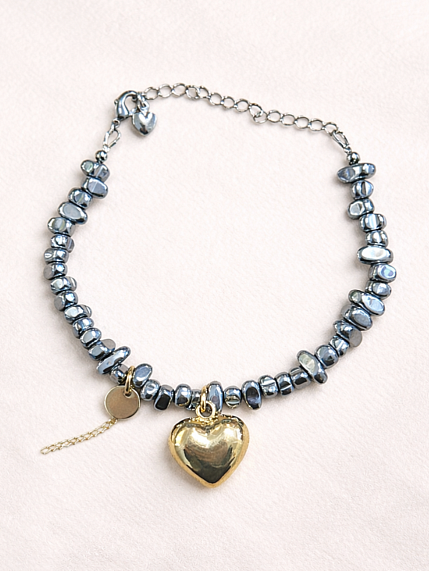 Браслет ручной работы «Kylie», гематит, родированная латунь, фото 1.