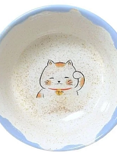 Блюдце ручной работы Керемет «Манэки-нэко», голубое, керамика, 12 см