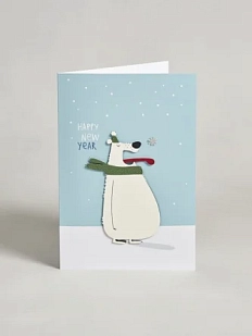 Открытка ВОЕ с деревянными элементами «Happy New Year c медведем», открывающаяся