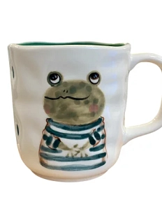 Кружка ручной работы Ким керамика с росписью Лягушка в полосатом свитере, фарфор, 350 мл