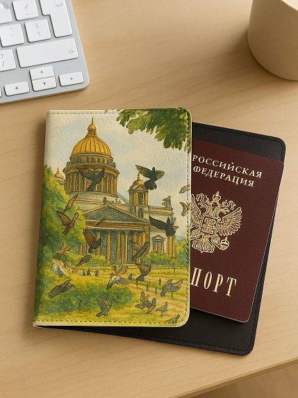 Обложка на паспорт «Голуби у Исаакиевского собора», искусственная кожа, фото 2.