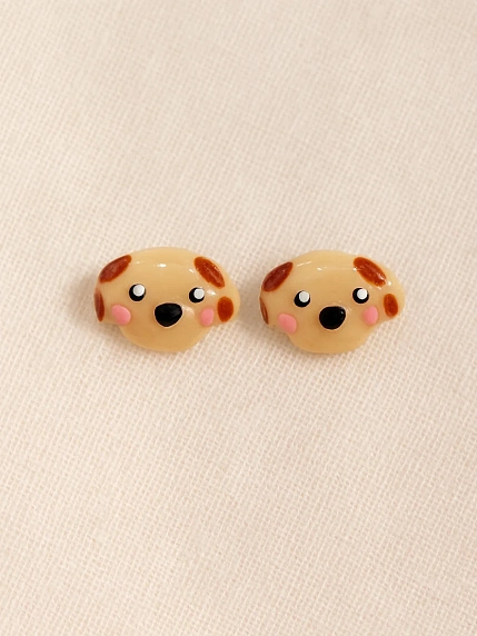 Серёжки-гвоздики Радость Рядом «Собачки», полимерная глина, коричневые, фото 1.
