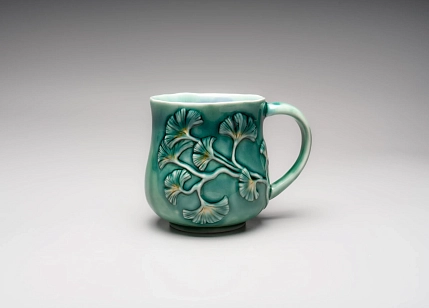 Кружка ручной работы Керамика Александры Пылиной «Гинкго», фарфор, 300 мл, фото 2.