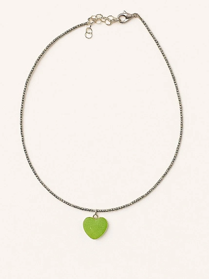 Чокер ручной работы DARI DARI с сахарным сердцем, зелёный с переливом, фото 2.