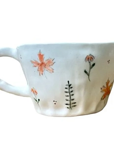 Кружка ручной работы «Осенние листья», бело-зелёная, керамика, 450 мл