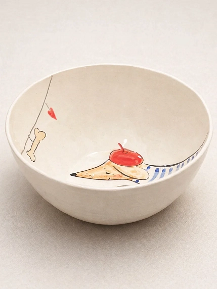 Пиала ручной работы НАДО ЖЕ с росписью «Такса», белая, керамика, 14 см, фото 3.