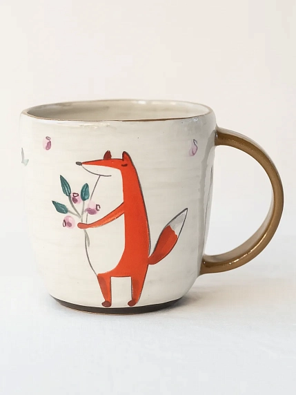 Кружка ручной работы Ким керамика с росписью Лис с голубикой, керамика, 450 мл, фото 1.