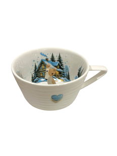 Чашка для чая ручной работы с фигуркой внутри «Пёсик у зимнего дома», фарфор, 250 мл