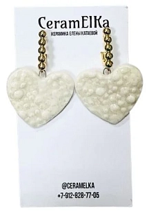 Серьги КерамЕлКа «Сердечки», фарфор, перламутровые белые