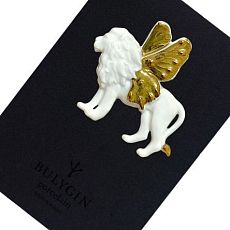 Брошь ручной работы Bulygin «Лев», фарфор, бело-золотистая