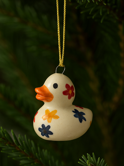 Ёлочная игрушка Утёнок с разноцветными цветочками, 4 см, фото 4.