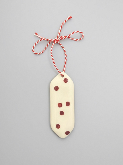 Ёлочная игрушка конфета «Коричневые точки», белая керамика, фото 1.