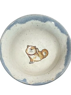 Блюдце ручной работы Керемет «Сиба-ину с лапой», голубое, керамика, 12 см