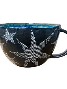 Кружка ручной работы со звёздами, 400 мл, сине-зелёная