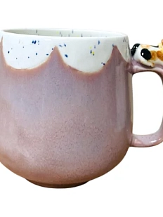 Кружка ручной работы Маковка капля с фигуркой на ручке «Котик», сиреневая, 350 мл