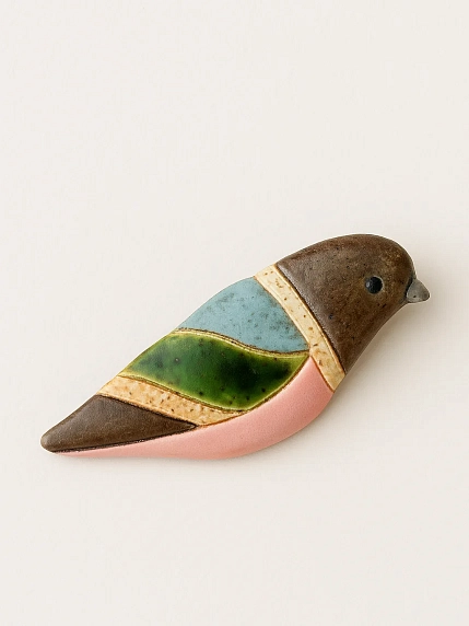 Брошь ручной работы Екатерина Юдо «Птичка», розовая, керамика, фото 5.