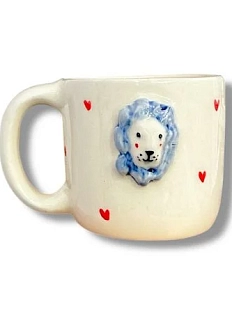 Кружка ручной работы Мария Гордеева с фигуркой «Лев», с сердечками, полуфарфор, 300 мл