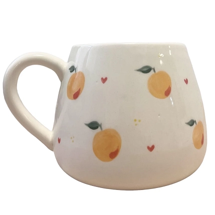 Кружка ручной работы Slowday Ceramics с абрикосами и сердечками, полуфарфор, 250 мл, фото 1.