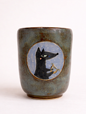 Стакан ручной работы Коврижка «Серый волк», керамика, лазурный