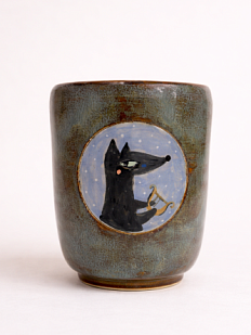 Стакан ручной работы Коврижка «Серый волк», керамика, лазурный