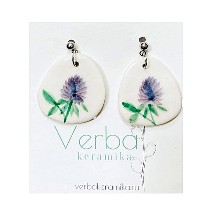 Серьги Верба керамика «Клевер», керамика, белые, фото 1.